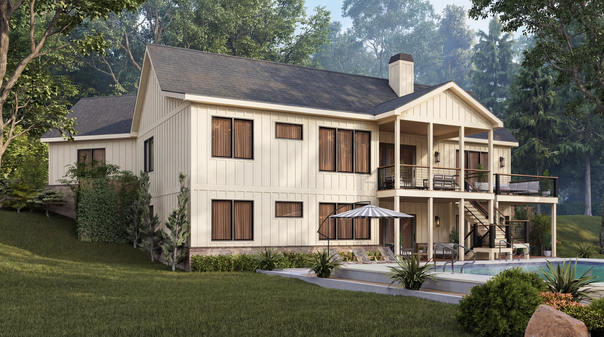 A802-A Urban Oak Contemporary Craftsman House Plan Exterior Rear Image