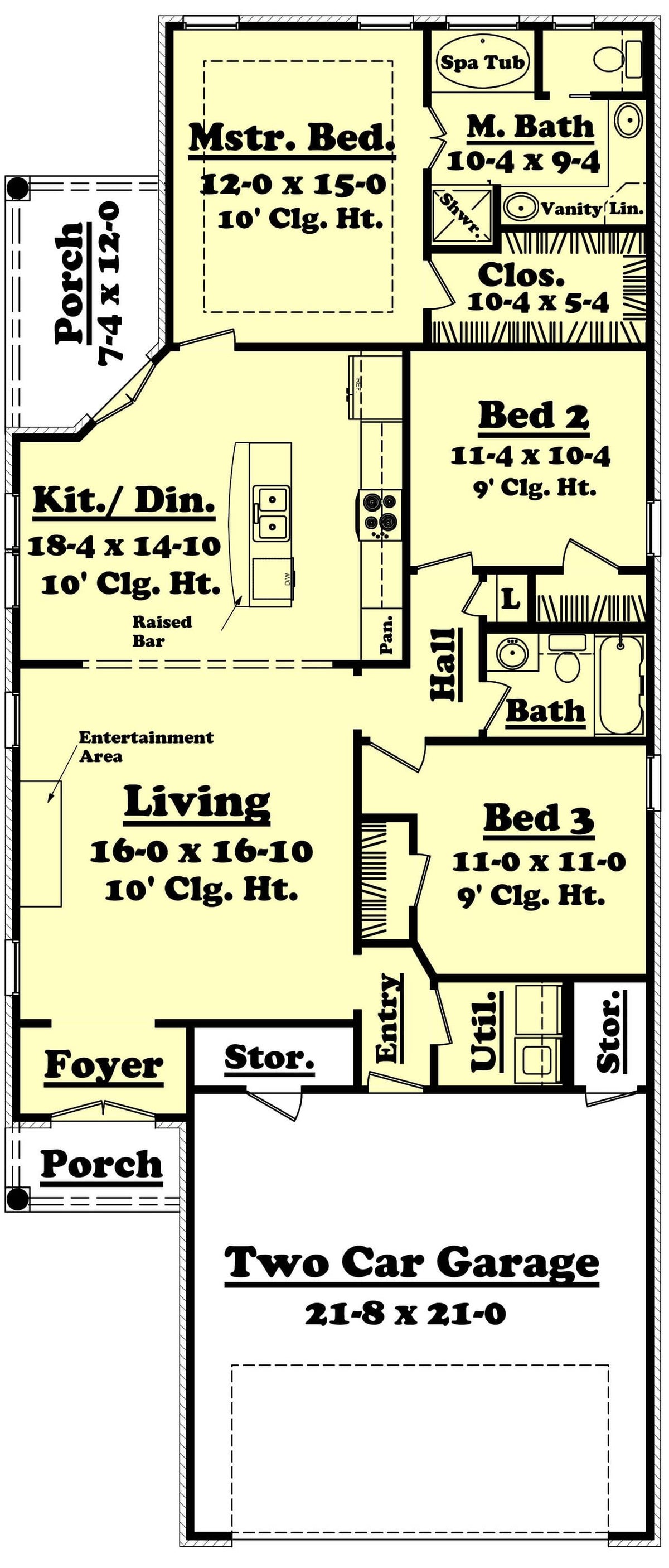H7284-A Lefleur House First Floor Plan 3 Beds, 2 Baths