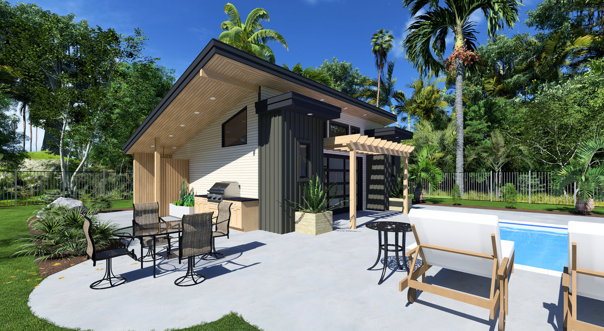 Stylish 621 Sq Ft Pool House with Outdoor Kitchen and Pantry