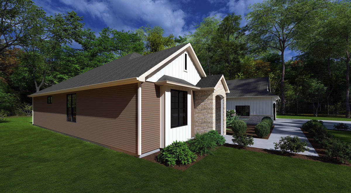 Modern 4-Bedroom Ranch Home Plan with Two-Story Grand Room – 2,919 Sq Ft