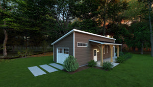 1-Car Garage with Workshop and Covered Porch – Compact Design