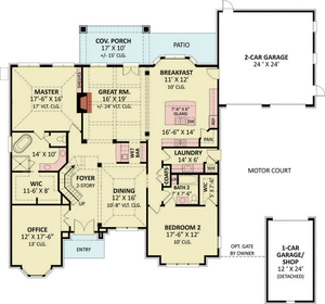 A266-A Lily Rose House Plan 4 Beds, 3 Baths, Rustic Style Main Floor Plan