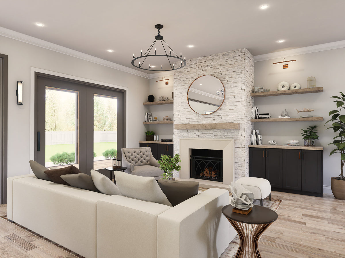A8484-A Bluefern Valley Main Image Exterior 3beds, 3 baths modern farmhouse Plan Living Room