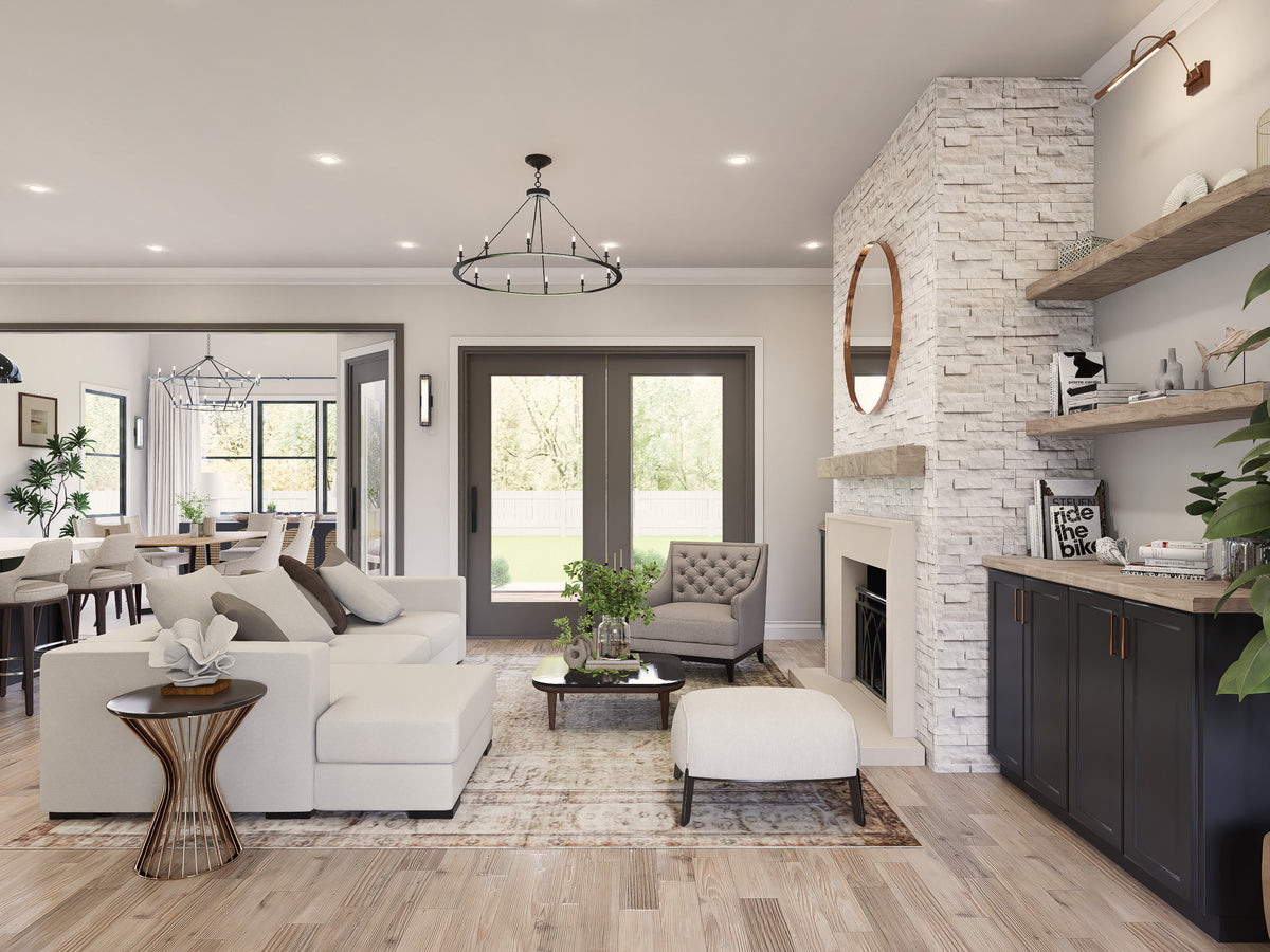 A8484-A Bluefern Valley Main Image Exterior 3beds, 3 baths modern farmhouse Plan Living Room