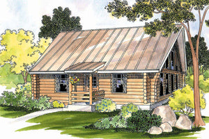 Cozy 1-Bedroom Log Cabin Home Plan with 2-Car Garage – 960 Sq Ft