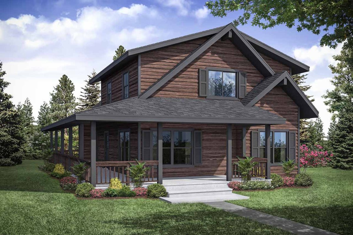 2,060 Sq Ft A-Frame Style House Plan with Loft, Porch, and Walk-In Pantry