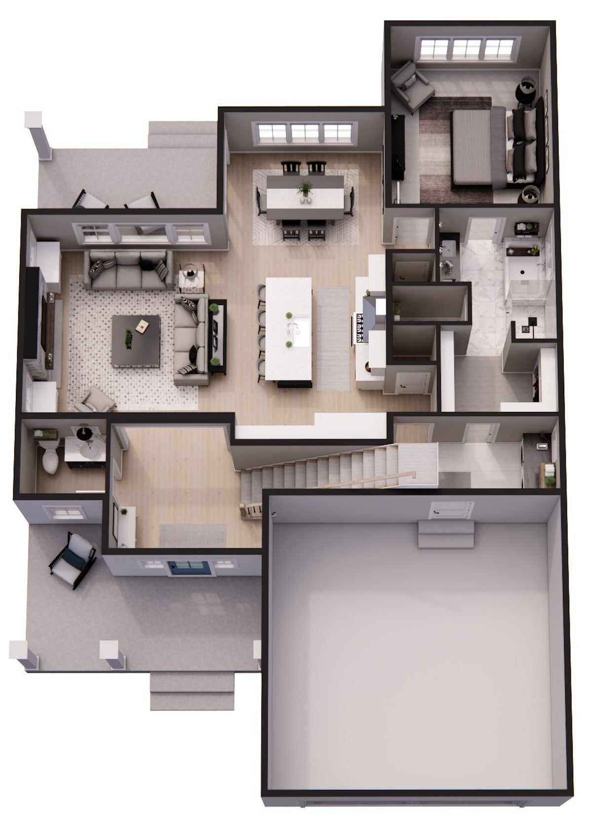 D7347-A Lino Lakes House 3D First Floor Plan 3 Beds 2.5 Baths