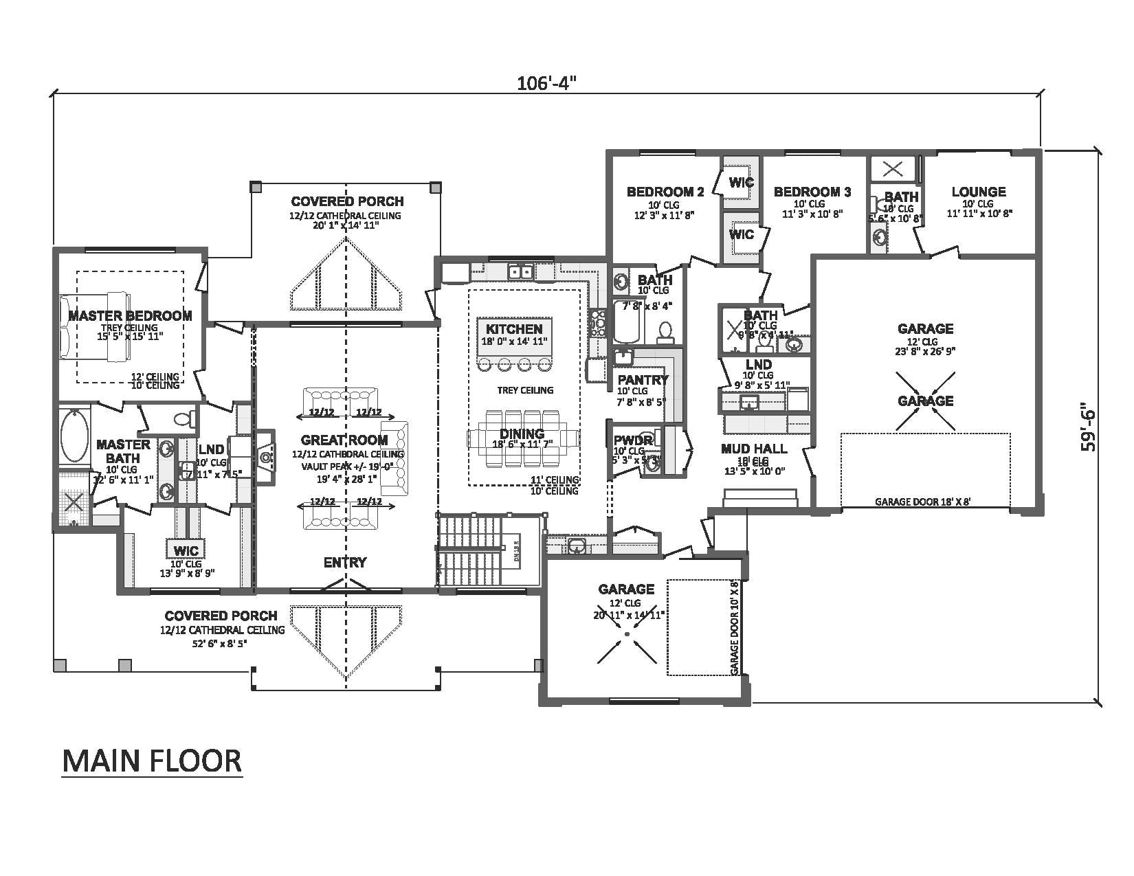 AJ7980-A Modern Farmhouse First Floor Plan, 3 Bedrooms, 4.5 Bathrooms | Plan 1068 