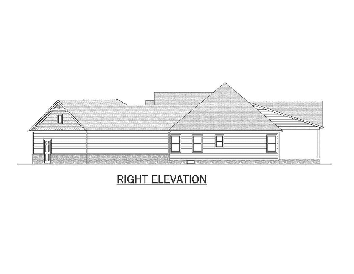 AJ8093-A Modern Farmhouse, 3 Bedrooms, 2.5 Bathrooms | VD1069 House Plan Right Elevation