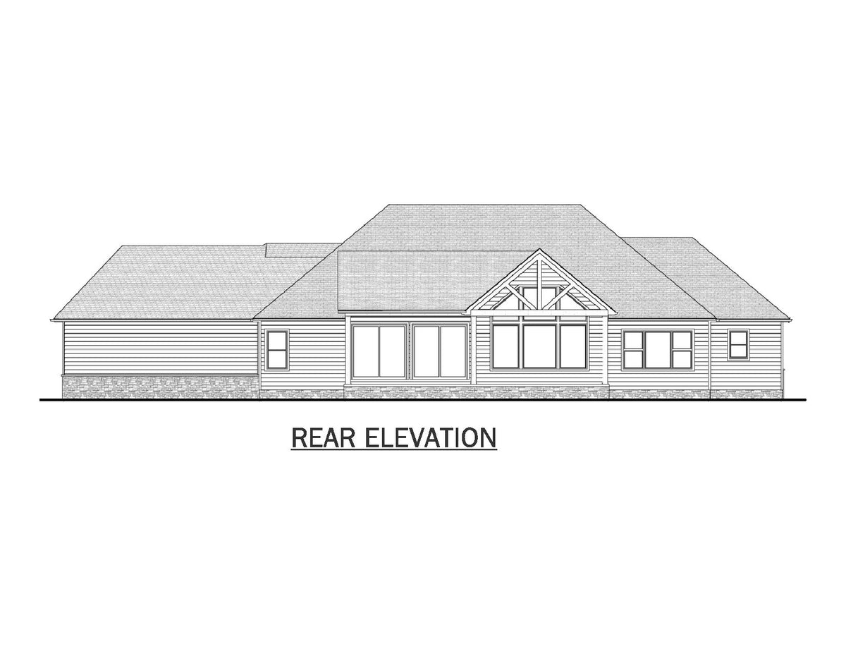 AJ8093-A Modern Farmhouse, 3 Bedrooms, 2.5 Bathrooms | VD1069 House Plan Rear Elevation