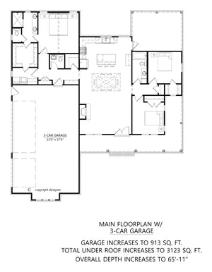 C5385-A The Mayfield House Plan with 3-Car Garage Floor Plan