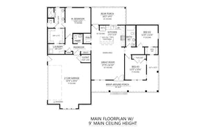 C7434-A Mayfield 2 House Plan First Floor Plan with 9' Main Ceiling Height