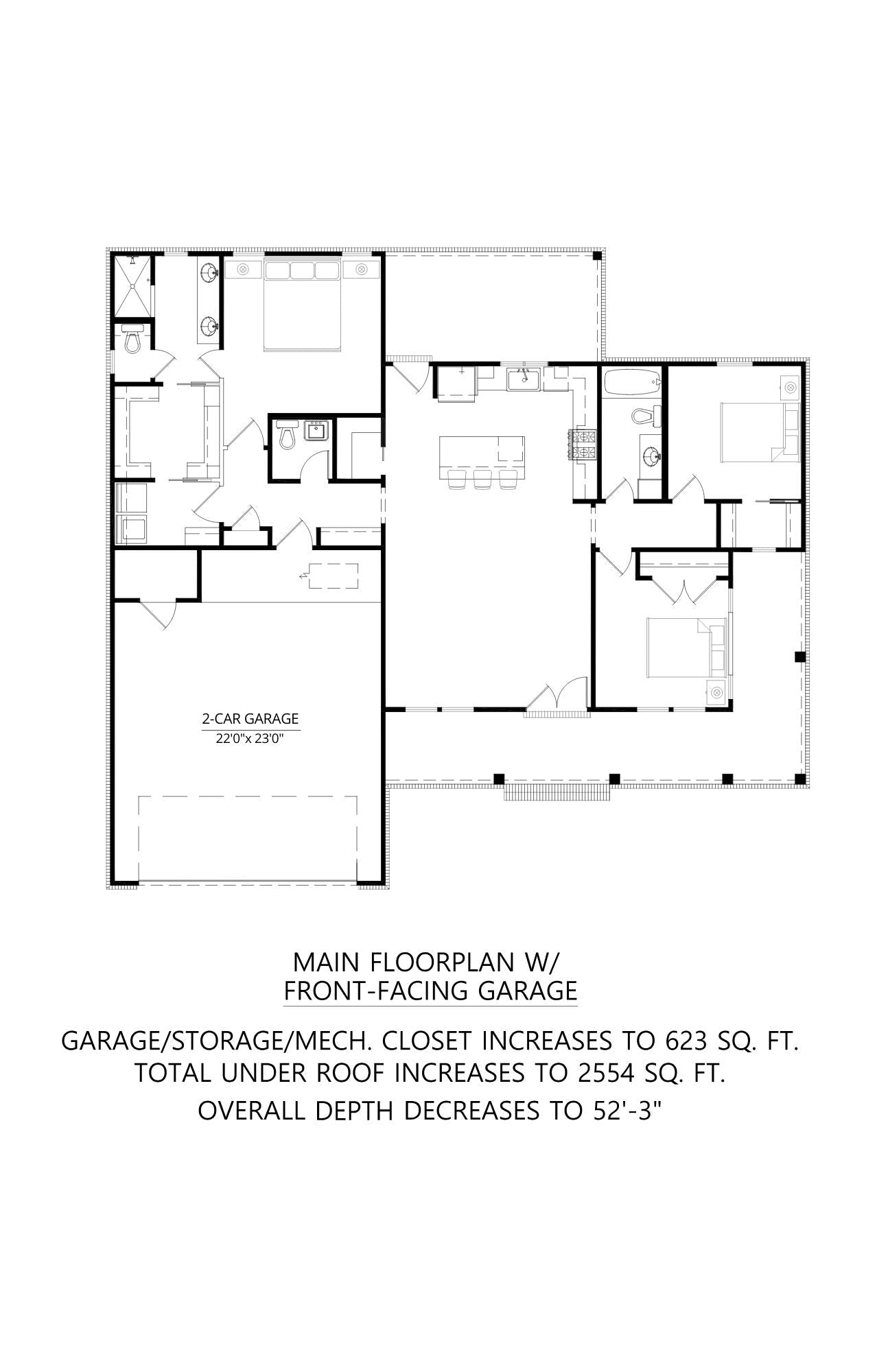 C7434-A Mayfield 2 House Plan First Floor Plan with Front-Facing Garage Floor Plan
