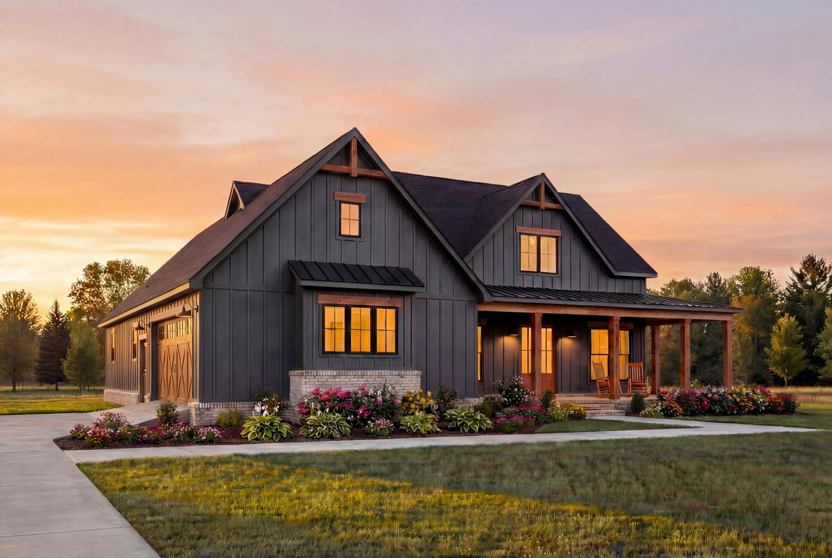 C8242-A Modern Farmhouse, 4 Bedrooms, 3.5 Bathrooms | Mayfield House Plan Exterior-2