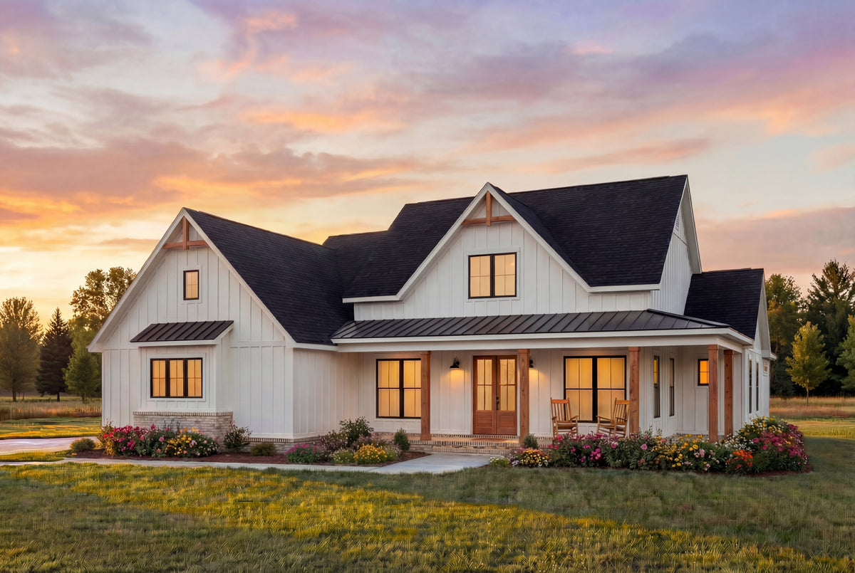 C8242-A Modern Farmhouse, 4 Bedrooms, 3.5 Bathrooms | Mayfield House Plan Exterior-7