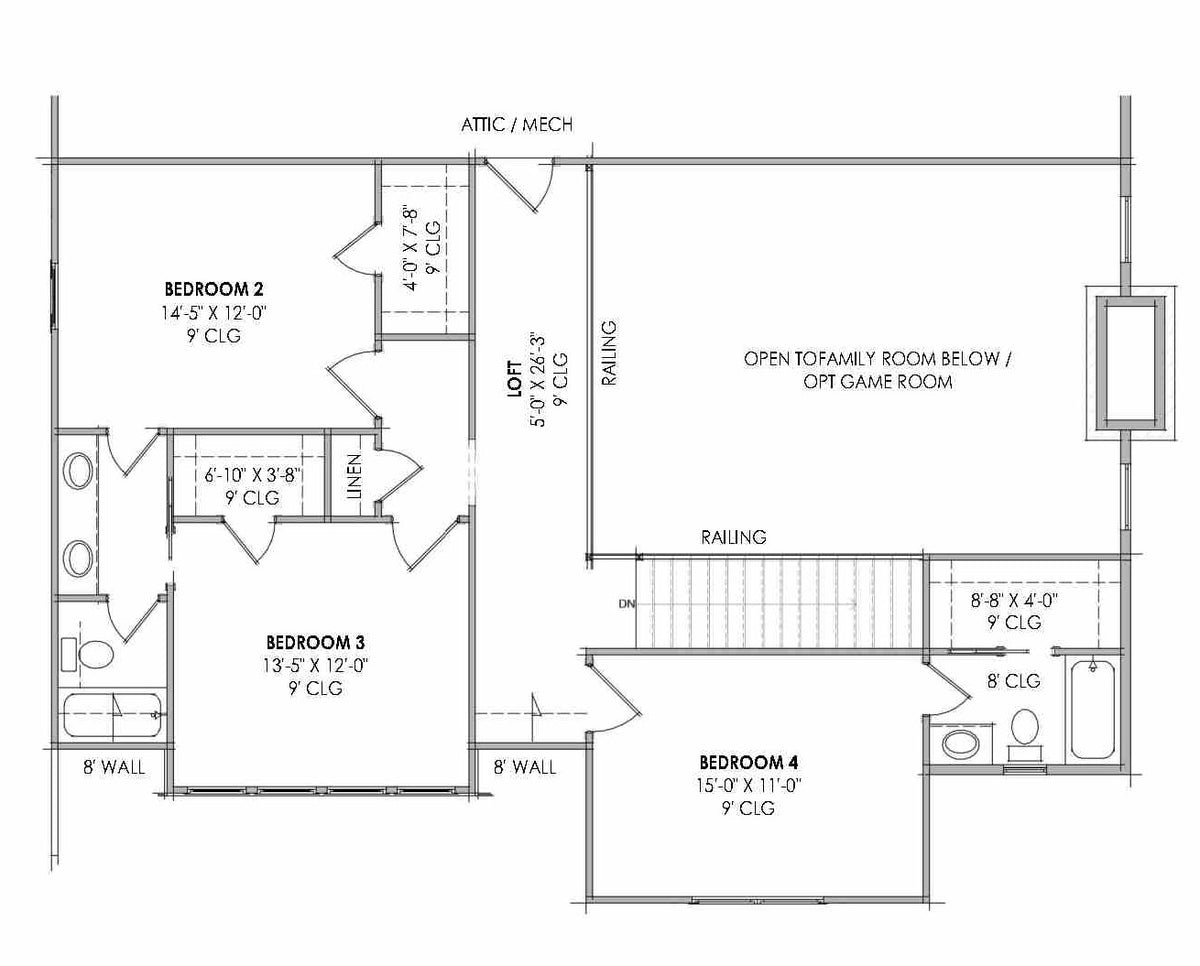 R7314-A MD181 House Second Floor Plan 4 Beds 3.5 Baths