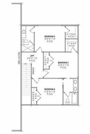 R7432-A MD182 House Second Floor Plan 4 Beds 3.5 Baths