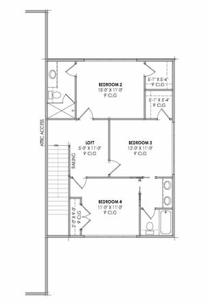 R7432-A MD182 House Second Floor Plan 4 Beds 3.5 Baths