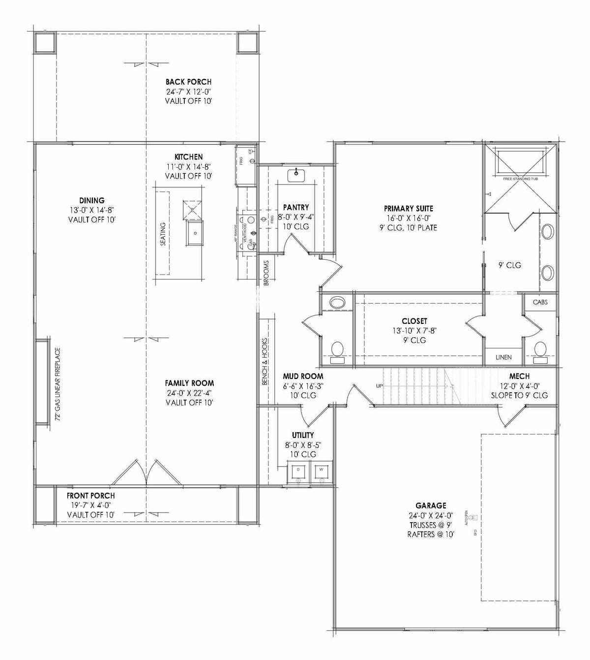 R8442-A Ranch House, 3 Bedrooms, 2.5 Bathrooms | MD183 House Plan Exterior First Floor Plan