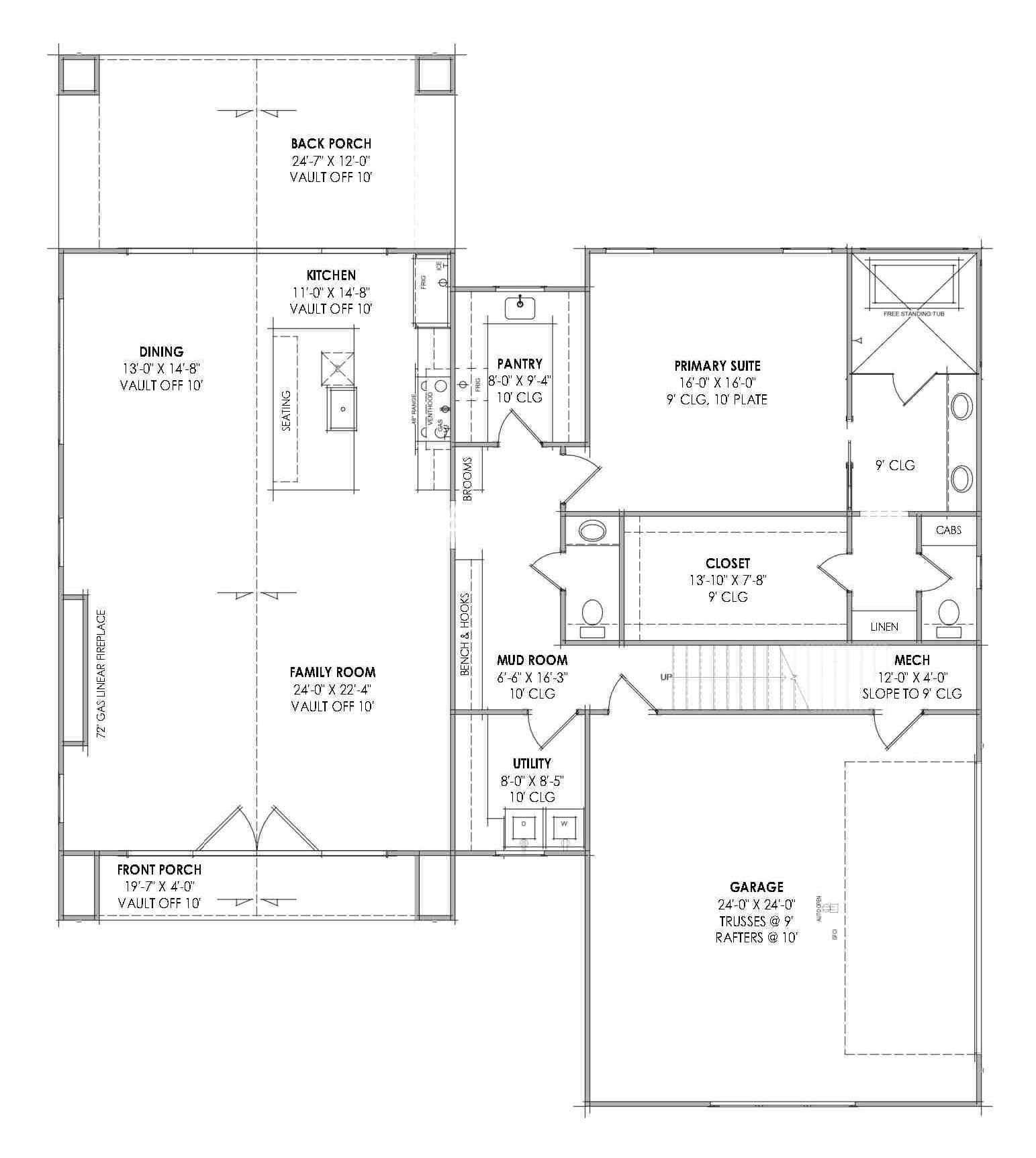 R8442-A Ranch House, 3 Bedrooms, 2.5 Bathrooms | MD183 House Plan Exterior First Floor Plan