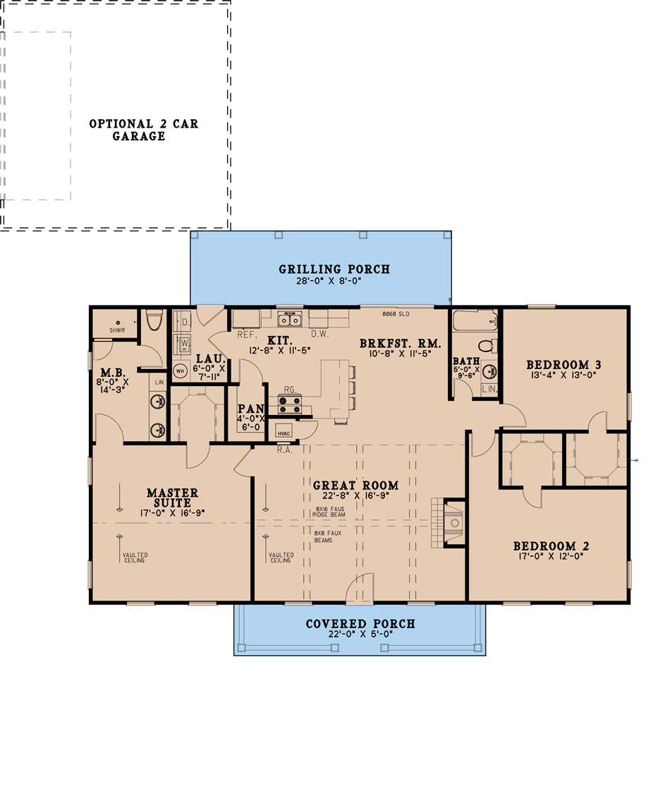 AE7812-A Farmhouse House First Floor Plan, 3 Bedrooms, 2 Bathrooms | Birchwood Cottage 
