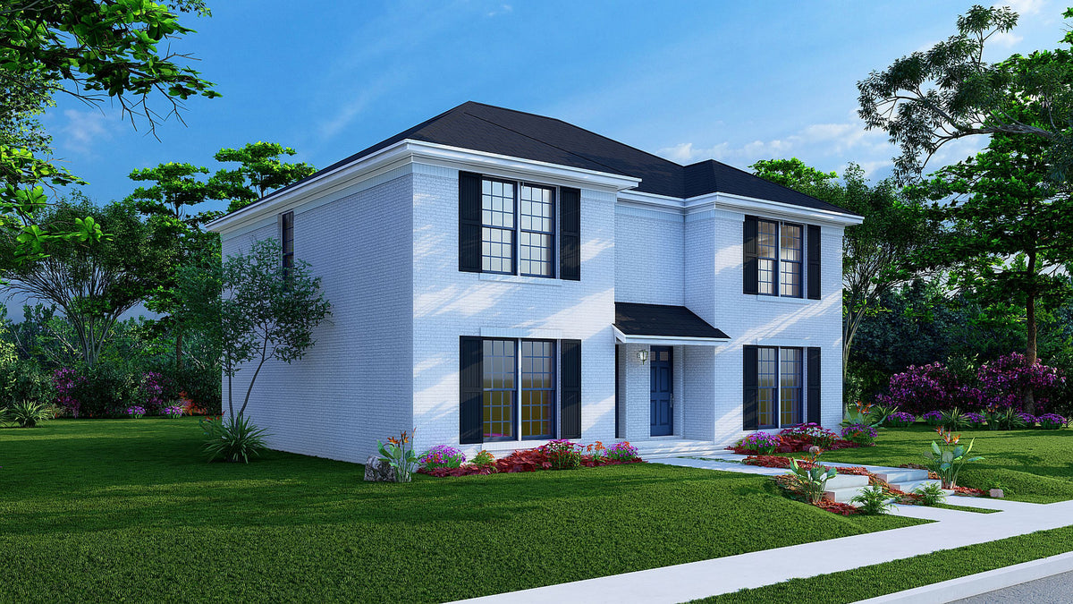 AE7813-A Traditional Duplex House, 3 Bedrooms, 1.5 Bathrooms per unit | Park Place Exterior-2