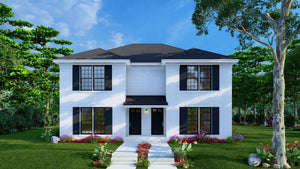 AE7813-A Traditional Duplex House, 3 Bedrooms, 1.5 Bathrooms per unit | Park Place Exterior-3