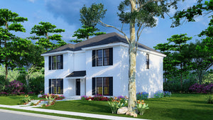 AE7813-A Traditional Duplex House, 3 Bedrooms, 1.5 Bathrooms per unit | Park Place Exterior