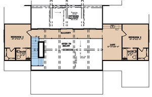 AE7814-A Country House Second Floor Plan, 5 Bedrooms, 5.5 Bathrooms | Southern Exposure 
