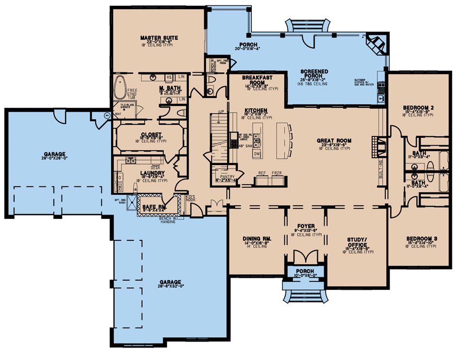 AE7815-A European House First Floor Plan, 3 Bedrooms, 3.5 Bathrooms | Southbend Manor 
