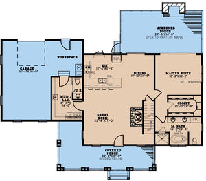 AE7816-A Rustic House First Floor Plan, 3 Bedrooms, 2.5 Bathrooms | Cumberland Falls 