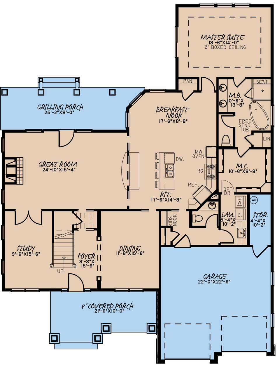 AE7817-A Craftsman House First Floor Plan, 3 Bedrooms, 3.5 Bathrooms | Cedar Ridge 