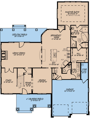 AE7817-A Craftsman House First Floor Plan, 3 Bedrooms, 3.5 Bathrooms | Cedar Ridge 