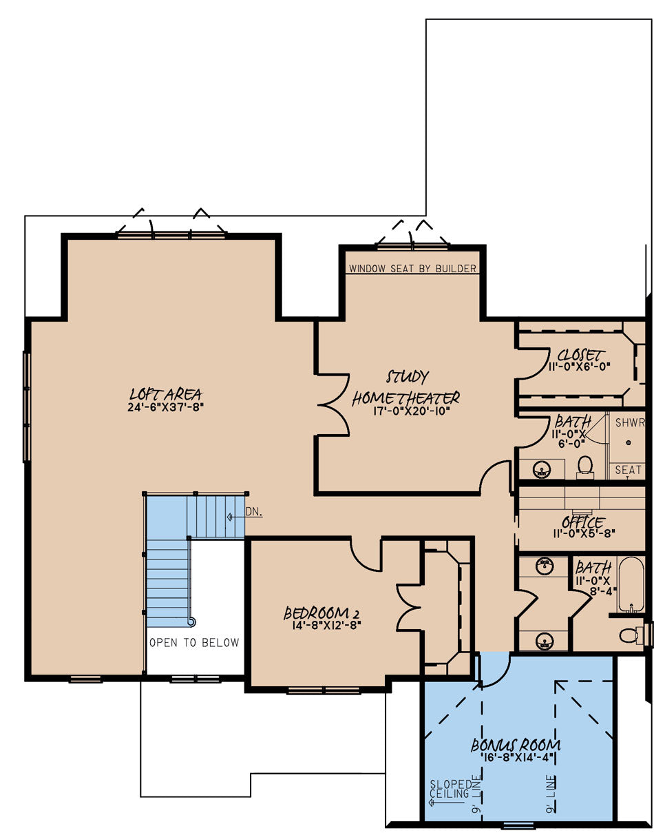 AE7817-A Craftsman House Second Floor Plan, 3 Bedrooms, 3.5 Bathrooms | Cedar Ridge 