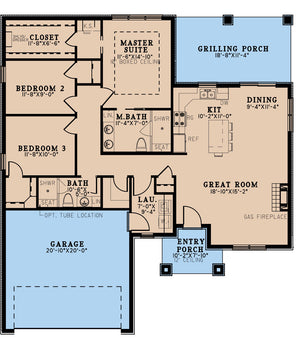 AE7823-A Contemporary House First Floor Plan, 3 Bedrooms, 2 Bathrooms | Cannon Place 