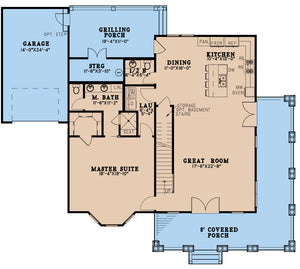 AE7830-A Craftsman House First Floor Plan, 3 Bedrooms, 2.5 Bathrooms | Fall Creek Place