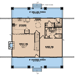 AE7836-A Craftsman House First Floor Plan, 3 Bedrooms, 3.5 Bathrooms | Timber Trail Retreat 