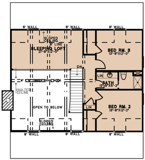 AE7836-A Craftsman House Second Floor Plan, 3 Bedrooms, 3.5 Bathrooms | Timber Trail Retreat 