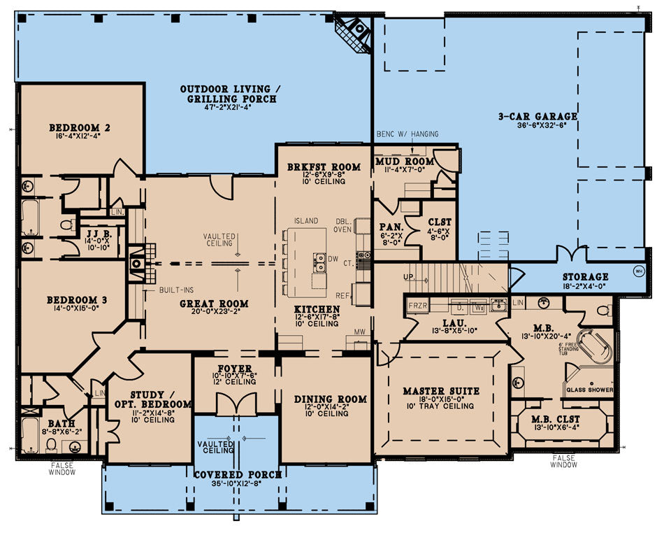 Rustic Ranch House Plan with Bonus Room & 3-Car Garage – 2,968 Sq Ft