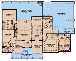 Rustic Ranch House Plan with Bonus Room & 3-Car Garage – 2,968 Sq Ft