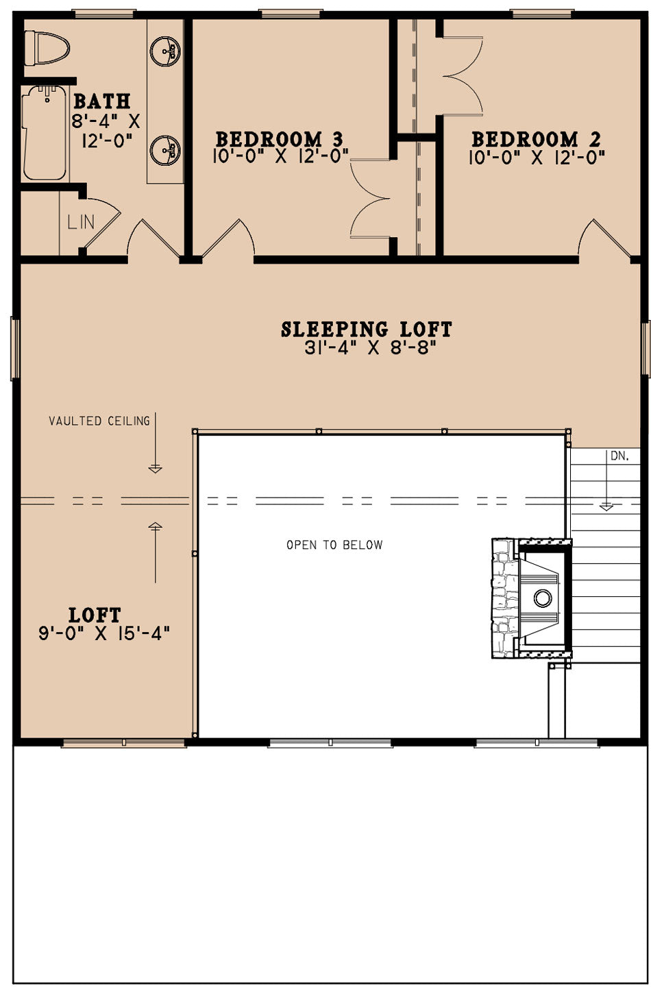 AE7838-A Farmhouse House Second Floor Plan, 3 Bedrooms, 2.5 Bathrooms | Rivers Edge 