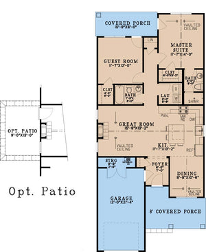 AE7839-A Craftsman House First Floor Plan, 2 Bedrooms, 2 Bathrooms | Abigail Place 