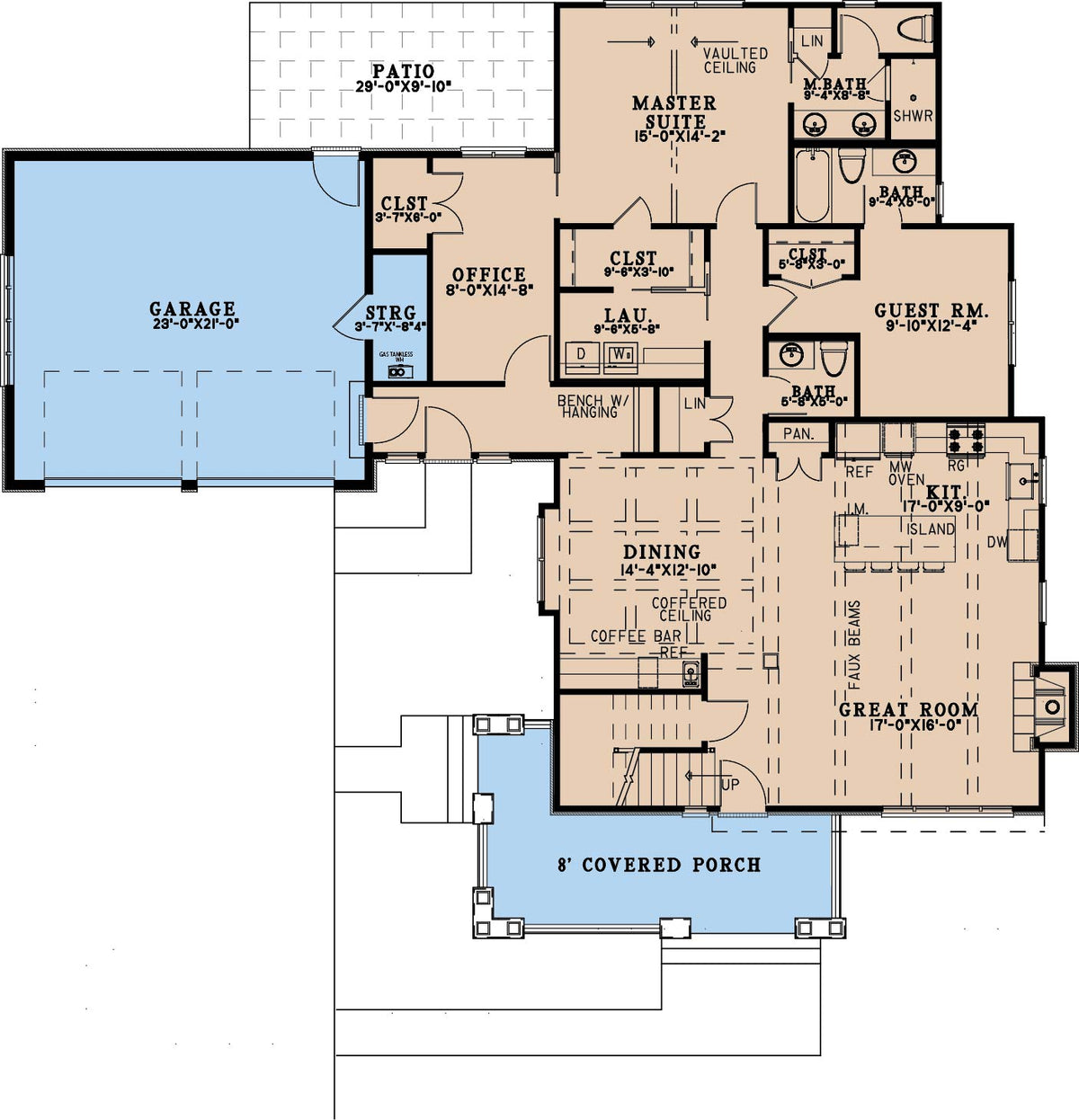 AE8386-A Cottage House First Floor Plan, 4 Bedrooms, 4.5 Bathrooms | Carriage House Cottage 