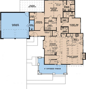 AE8386-A Cottage House First Floor Plan, 4 Bedrooms, 4.5 Bathrooms | Carriage House Cottage 