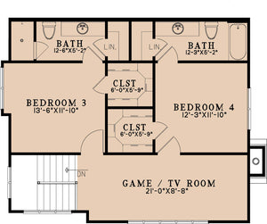AE8386-A Cottage House Second Floor Plan, 4 Bedrooms, 4.5 Bathrooms | Carriage House Cottage 