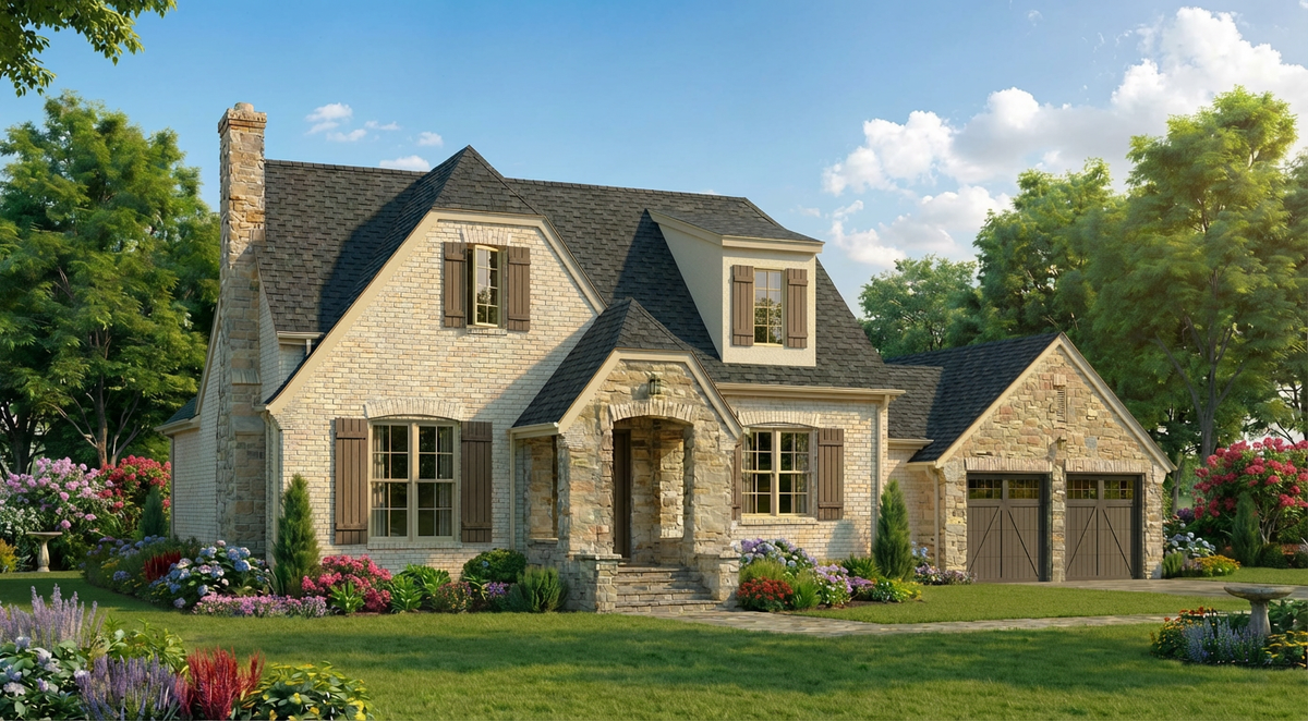 AE8092-A Cottage House, 3 Bedrooms, 3.5 Bathrooms | Whitestone Cottage House Plan Exterior-2