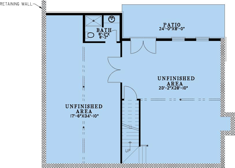 AE8390-A Cottage House Basement Floor Plan, 2 Bedrooms, 3.5 Bathrooms | Copper Creek House 
