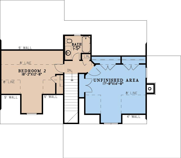 AE8390-A Cottage House Second Floor Plan, 2 Bedrooms, 3.5 Bathrooms | Copper Creek House 