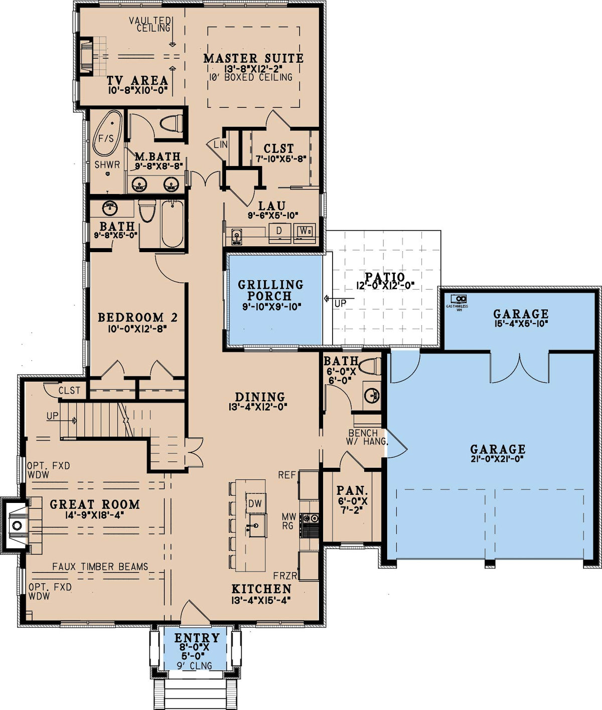 AE8092-A Cottage House First Floor Plan, 3 Bedrooms, 3.5 Bathrooms | Whitestone Cottage House Plan