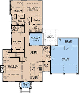 AE8092-A Cottage House First Floor Plan, 3 Bedrooms, 3.5 Bathrooms | Whitestone Cottage House Plan